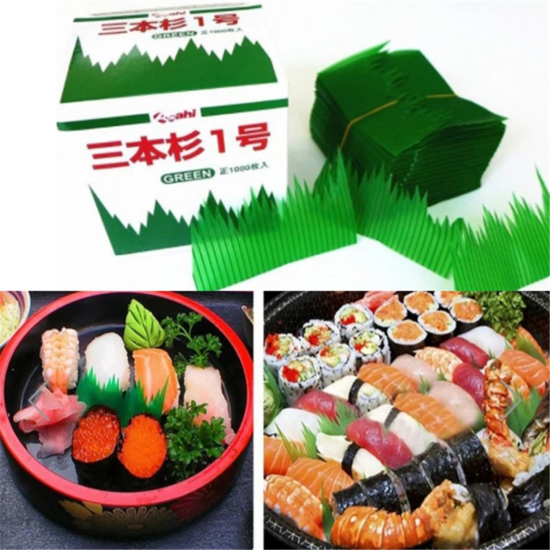 

1000pcs /Box Green Leaf Japanese Food Sushi Decoration Leaves Sushi Grass Creative Plastic Leaf Sashimi Decor Tools
