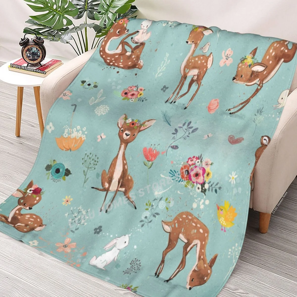 

Cartoon Deer And Hare Throw Blanket flannel Collage Blanket Bedding soft Cover Bedspreads Blankets