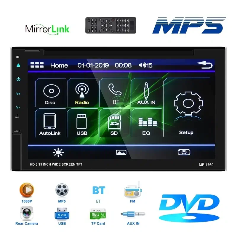 

Автомагнитола 2 DIN, 6,95 дюйма, FM, USB, TF
