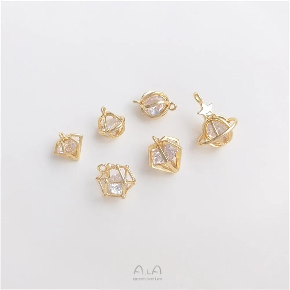 

14K gold covered zirconia spirit planet pendant diamond-shaped charm handmade diy earrings bracelet jewelry pendant
