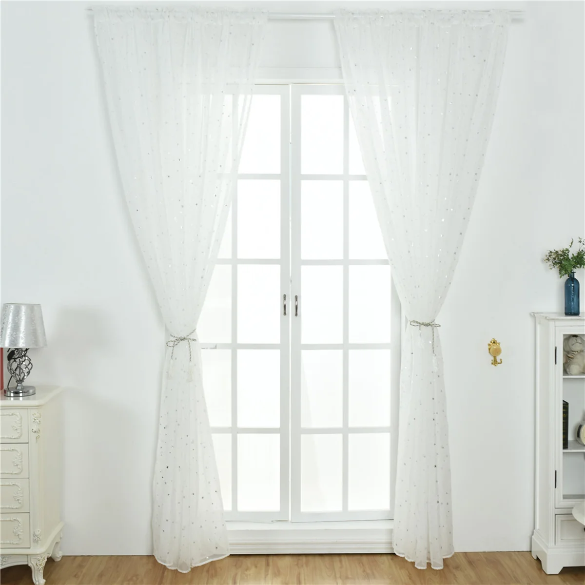 

Curtains Window Sheer Curtain Voile Star Tulle Panels Room Bedroom Screening Drapes White Semi Inches Grommet Linen Screen