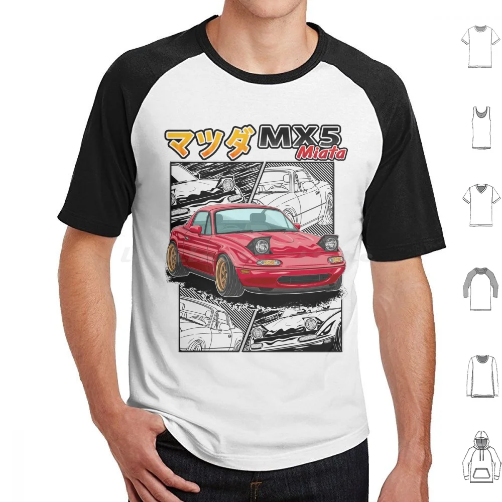 Jdm Retro Sportcar Mx5 Miata T Shirt Big Size 100% Cotton Car Cars Automobile Automotive Vehicle Guyvit Navin Mazda Red