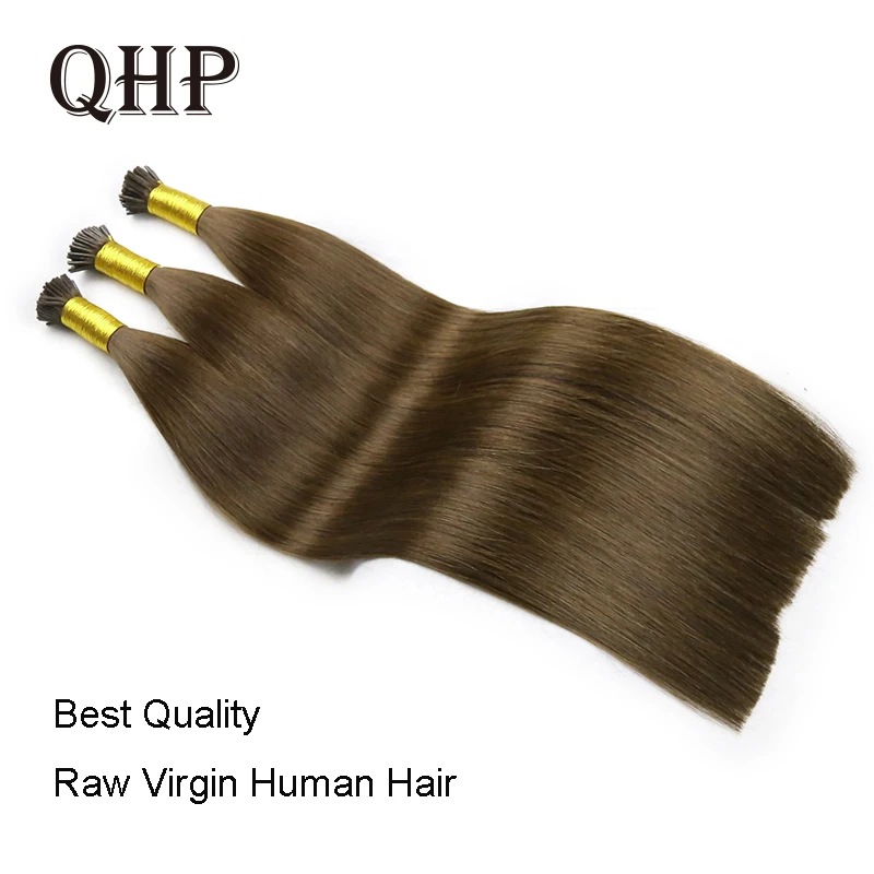 

QHP I Tip Original Human Natural Hair Extensions Raw Virgin Human Hair Keratin Capsules Brazil Straight Blonde Color 50pcs/Set