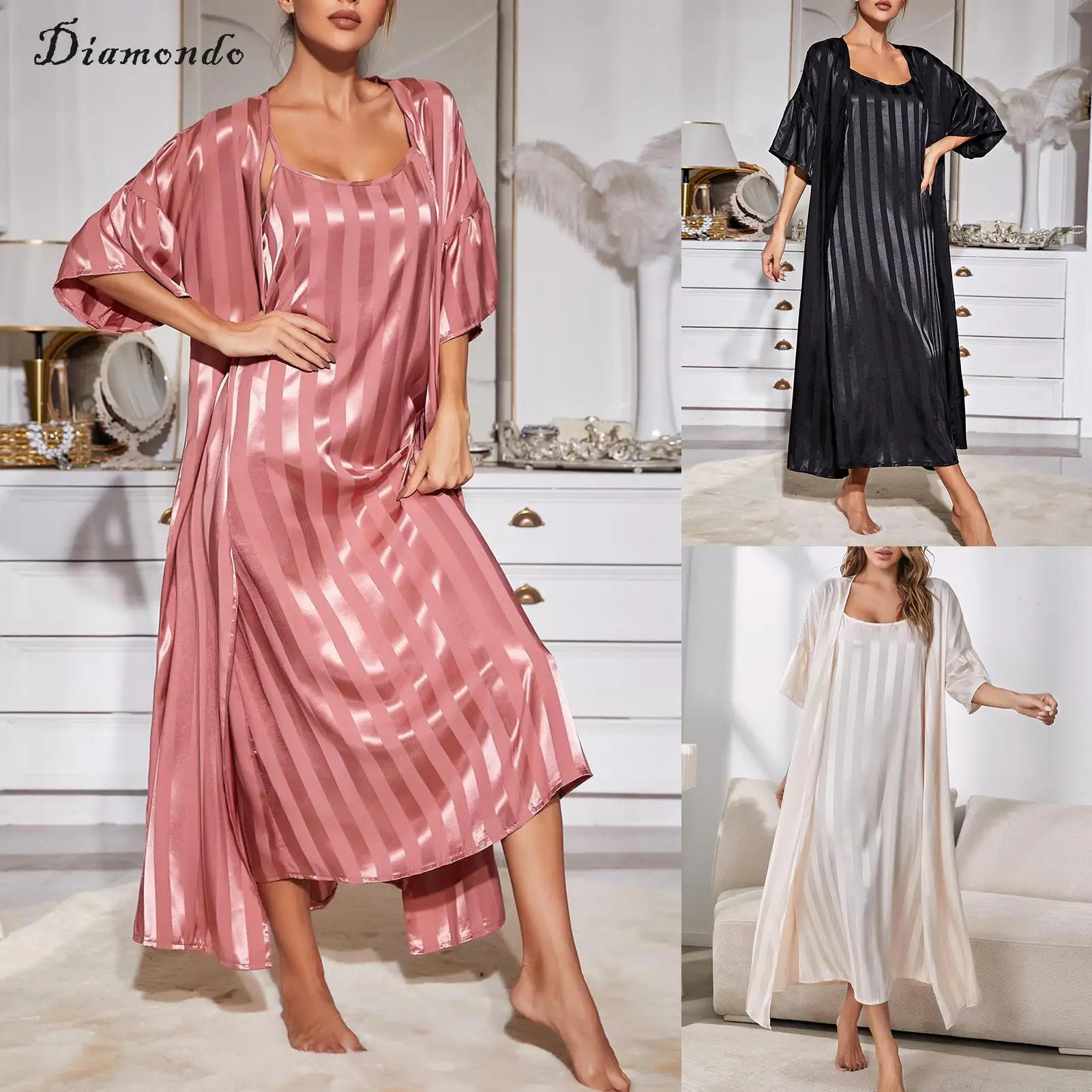 

Diamondo Women Loungewear Sling Dress Set Soft Spaghetti Strap Pajamsas Nightdress Simple Stylish Casual Female Homewear Suit