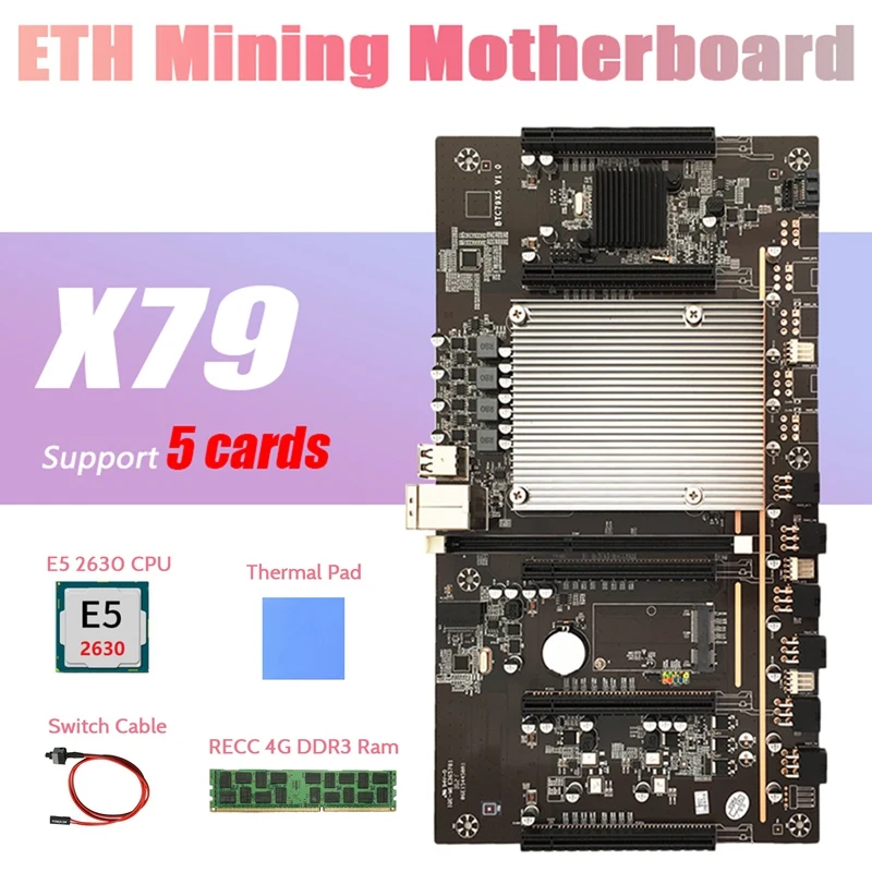 

Материнская плата X79 BTC для майнинга H61 + E5 2630 ЦП + RECC 4G DDR3 ОЗУ + кабель переключателя + термальная подставка поддержка 3060 3080 графическая карта