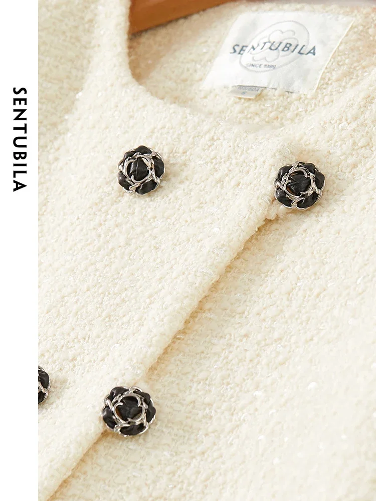 SENTUBILA укороченный твидовый пиджак с круглым вырезом двубортное свободное