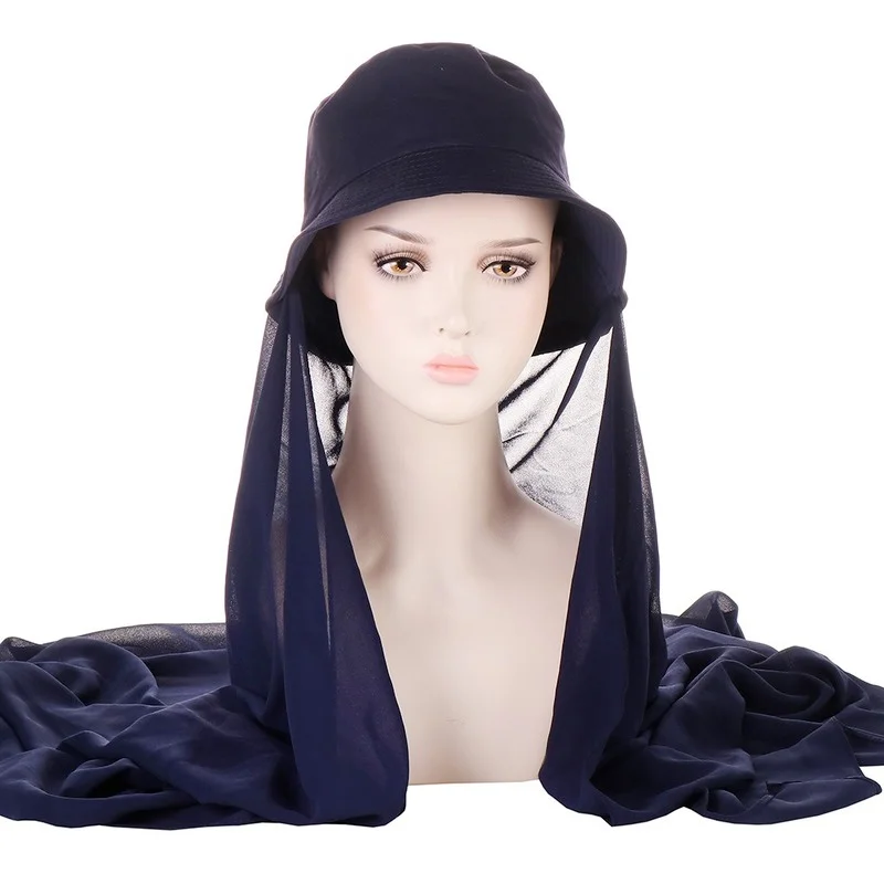 

KepaHoo Musilm Women Chiffon Hijab With Bucket Hat Cap Fisherman Caps With Chiffon HIjabs Ready To Wear Instant Chiffon HIjabs
