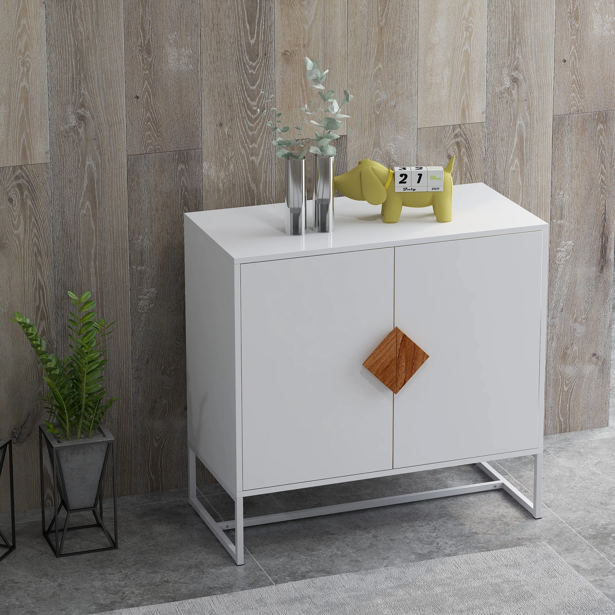 

Furniture Solid wood square shape handle 2 doors sideboard