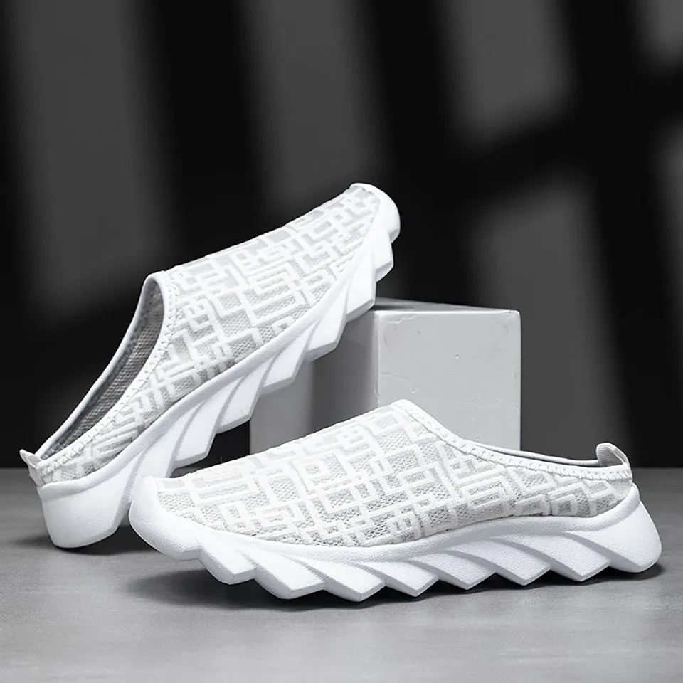 Loekeah Women Mesh Walking Shoes Breathable Non-Slip Flat Shoes Summer Soft Sole Half Slippers Light Slip on Casual Footwear