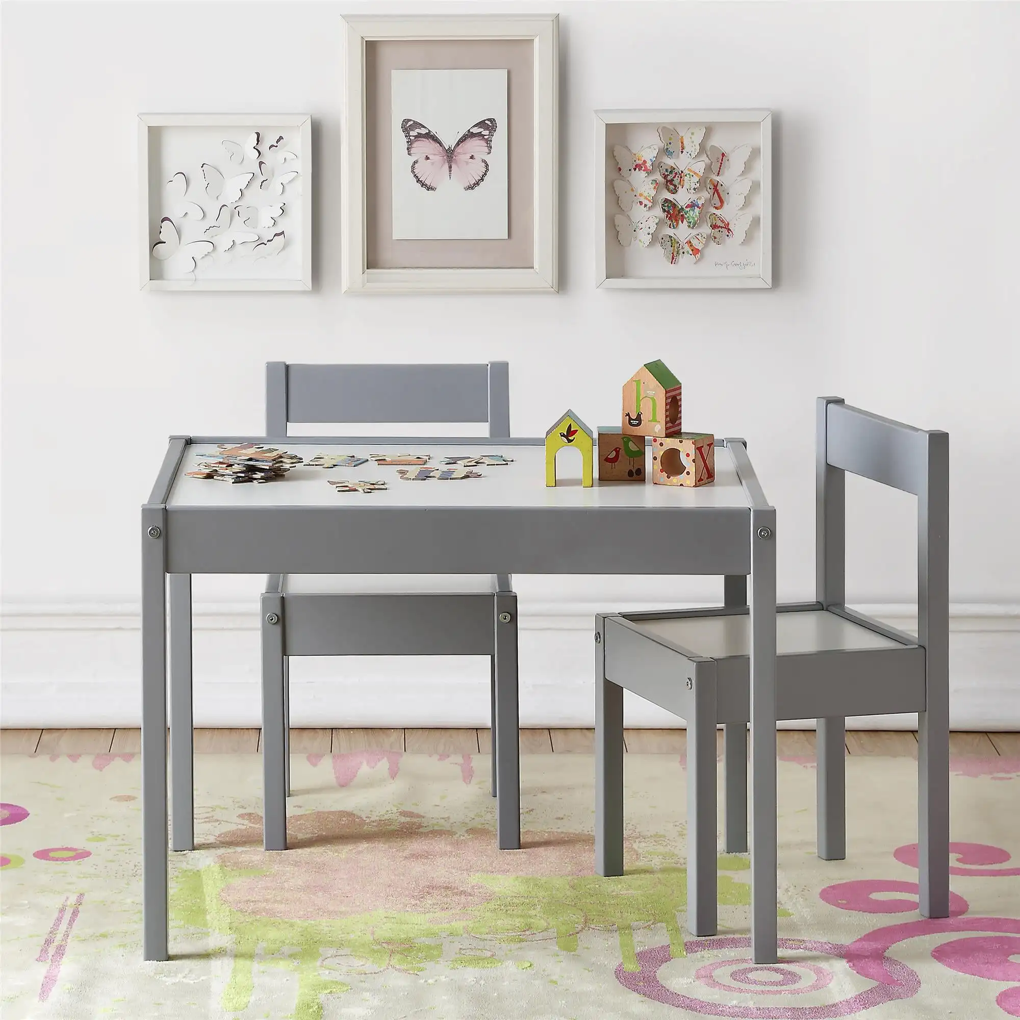 

Hunter 3-Piece Kiddy Table & Chair Kids Set, Gray / White