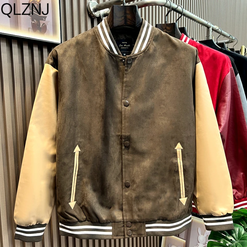

Осенняя винтажная куртка для мужчин Y2K, уличная одежда из искусственной кожи, куртки-бомберы, повседневная бейсбольная унисекс куртка в стиле ретро для колледжа