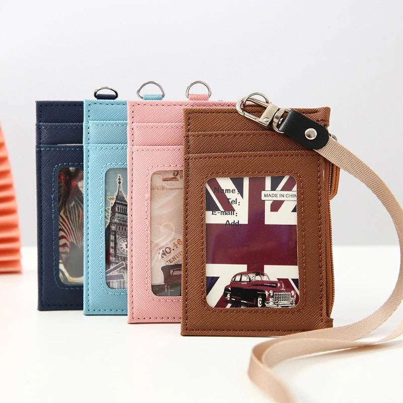 

1Pcs Black Business Credit Card ID Badge Wallet Pouch Women Men Coin Card Purse Holder Neck Strap Student Bus Card Bags
