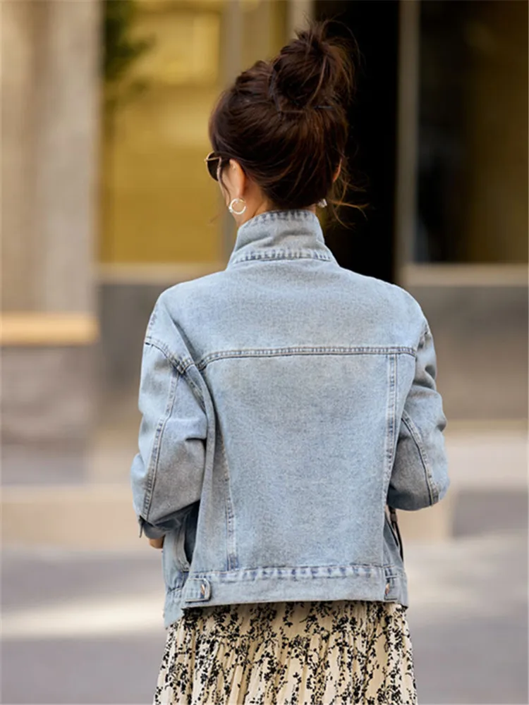 Шикарная джинсовая куртка с вышивкой женская Harajuku повседневная винтажная