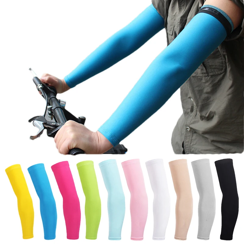 1Pair Sunscreen Arm Sleeves Ice Silk Cooling Anti-sunburn Sleeve Elastic Compression Sleeve Outdoor Running Driving Arm Warmers