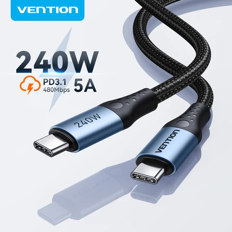 Кабель USB типа C Vention 240 Вт для iPhone 17 16 Samsung S23 Power Line PD3.1 USB C Шнур для Macbook PS5 Nintendo Switch Superchar