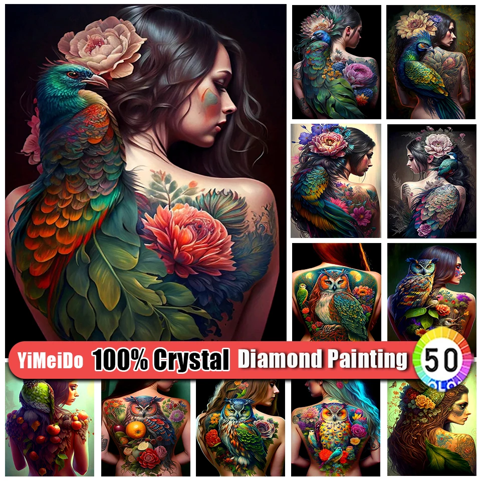 

Алмазная живопись YiMeiDo 100% с кристаллами, татуировка девушка, животное, полная выкладка, Алмазная мозаика, вышивка, портрет, вышивка крестиком, домашний декор