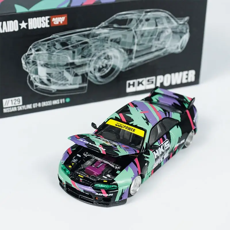 TSM MINI GT Kaido House 1:64 Nissan Skyline GT-R (R33) Hks Модель автомобиля из сплава Коллекция игрушек