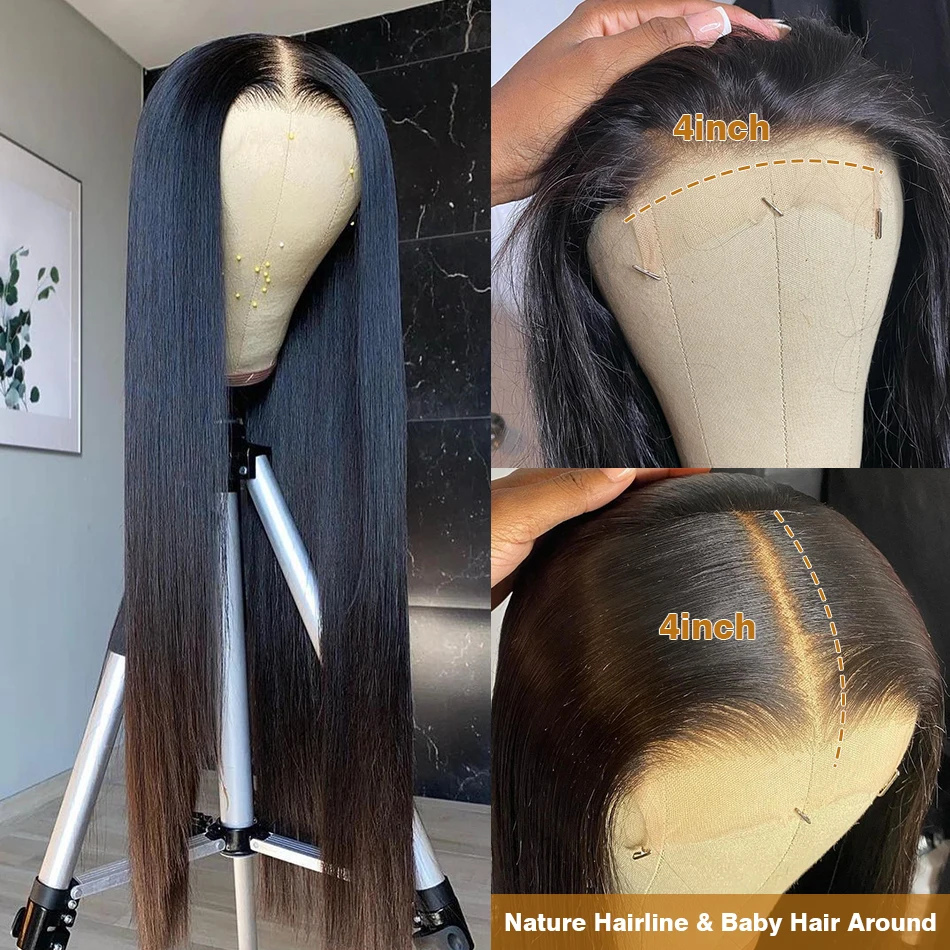 180%Density 26Inch Long Remy Straight Synthetic Lace Front Wig For Black Women With Baby Hair Heat Resistant Fiber Daily Wig