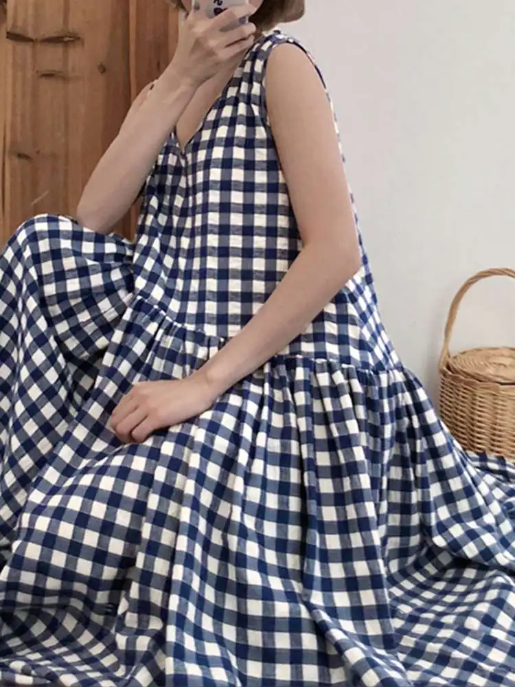 

Женский Повседневный Сарафан ZANZEA в клетку, женское свободное винтажное платье большого размера без рукавов, летняя одежда макси 2022