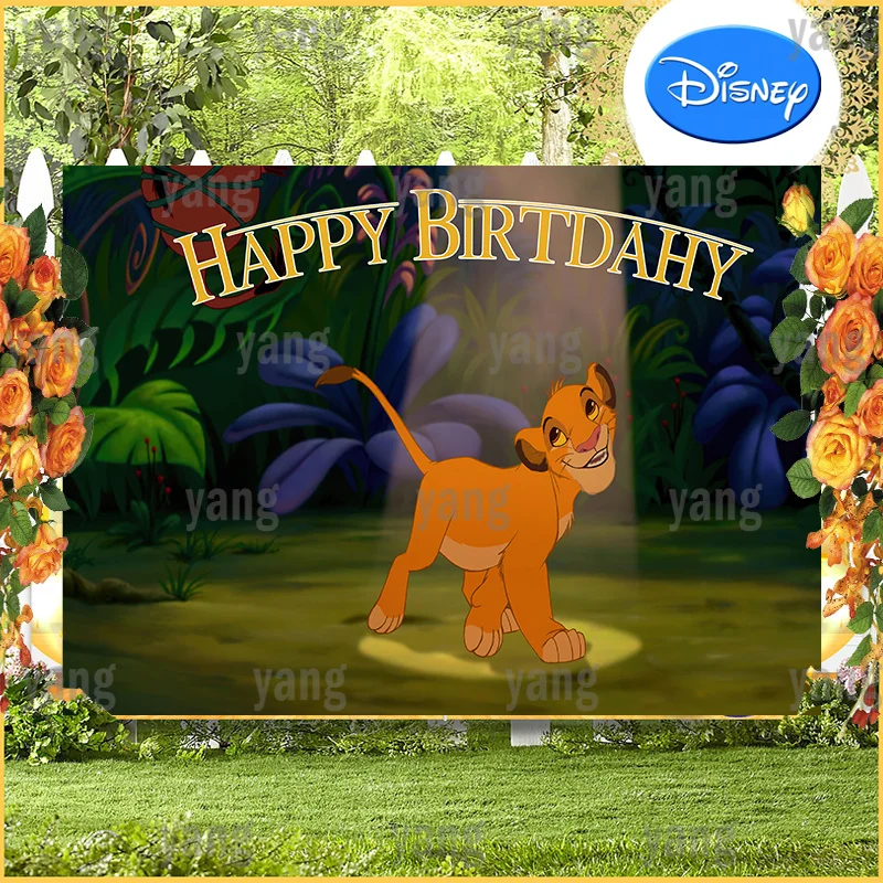 

Custom Cartoon Disney Lovely Lion King Baby Simba Cute Birthday Party Jungle Forest Outdoor Backdrop Photography Background