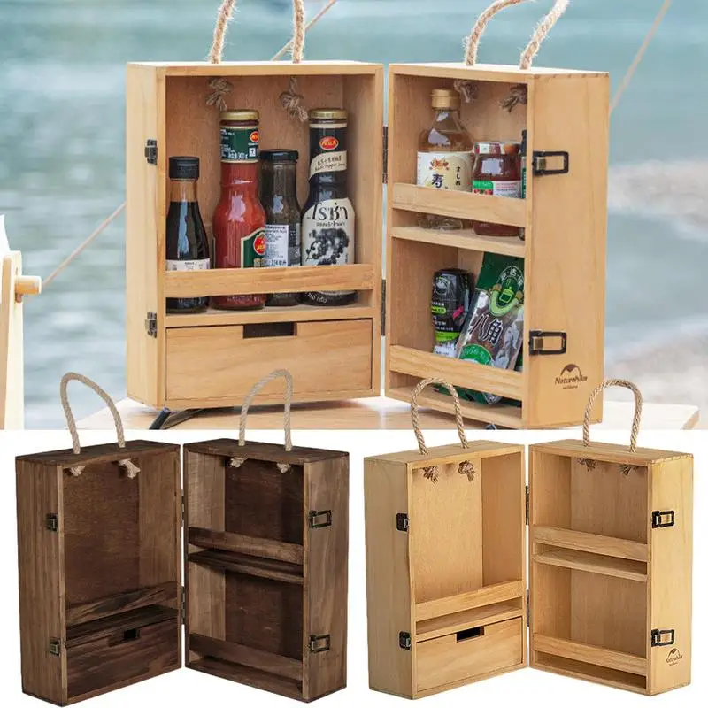 

Seasoning Organizer Multiple Dividers Wooden Spice Storage Organizer Box Camping Food Cabinet Holder With For Drawer For Tea