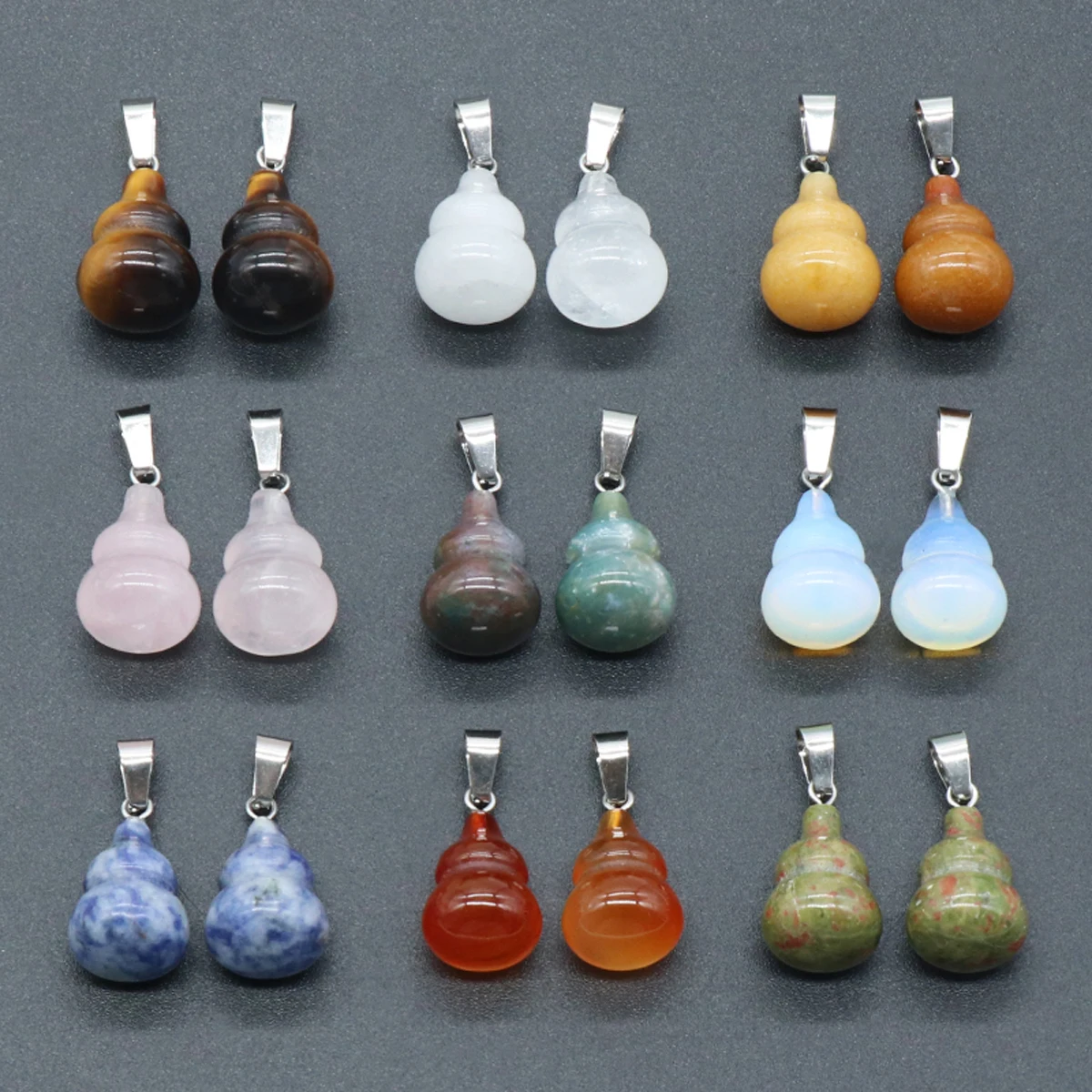 

2PC Natural Stone Pendant Mini Gourd Rose Quartz Agate Polished Gemstone Crystals Charms for Jewelry Making Necklace Earrings