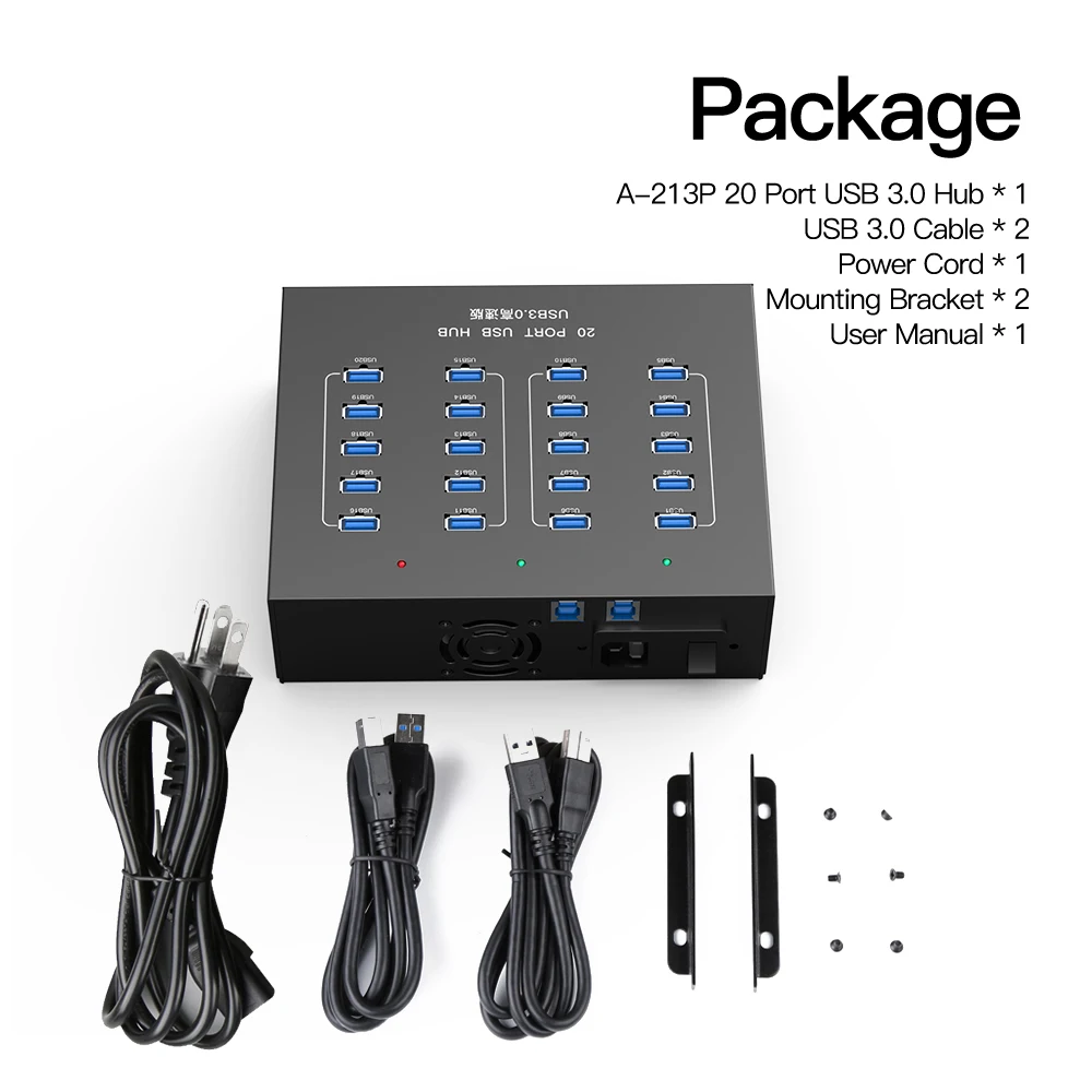 Sipolar A-213P Высокоскоростной 20-портовый концентратор USB 3.0 110 Вт зарядный 1 А со