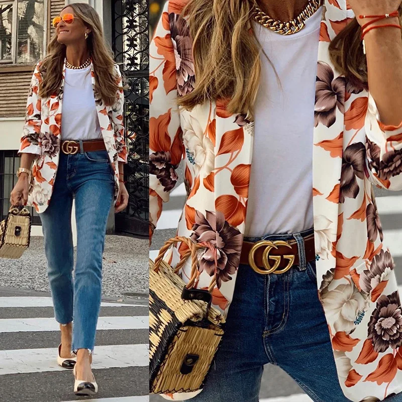 Floral Print Loose Color Blazer Women's Jacket Long Sleeve Casual Office Lady Streetwear Elegant Fashion 2023 Spring and Autumn