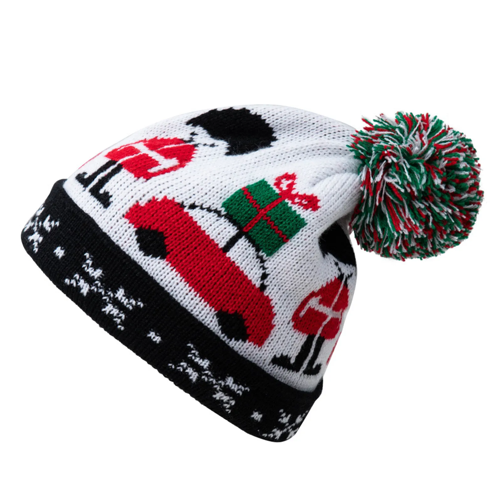

Christmas Knitted Hat Baby Beanie Cap With Pompom Christmas Cartoon Pattern Winter Unisex Santa Hat For Baby Toddler Children