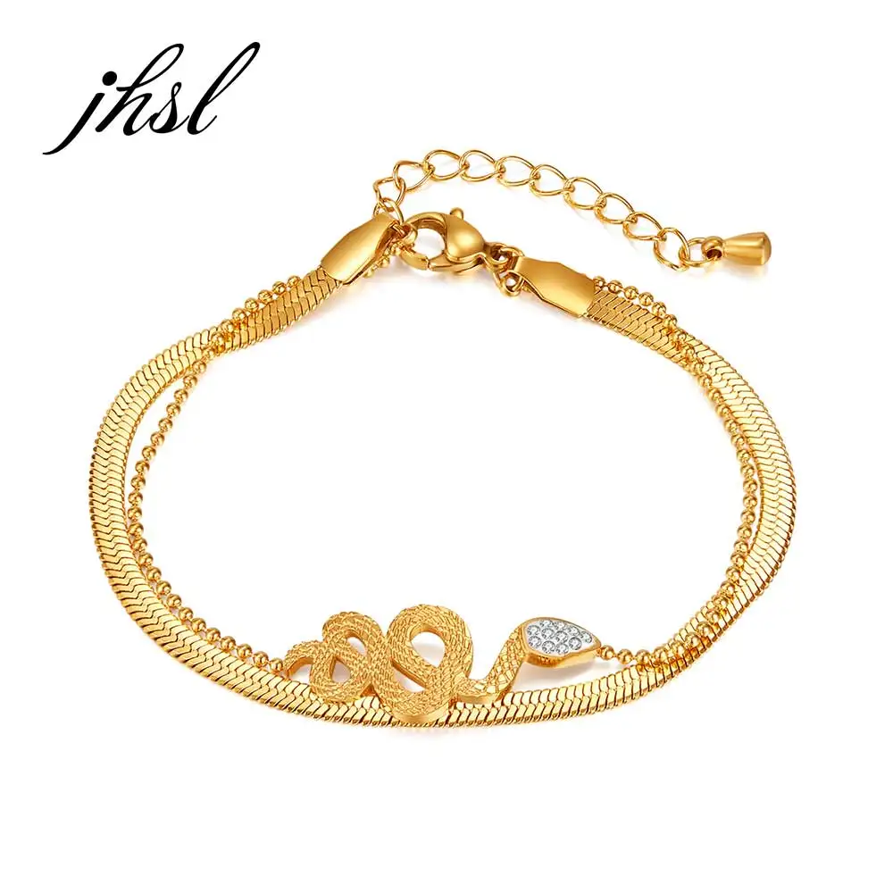 

JHSL Simple Female Women Charm Statement Bracelets Stainless Steel Hand Chain Fashion Jewelry Girlfriend Gift Gold Color
