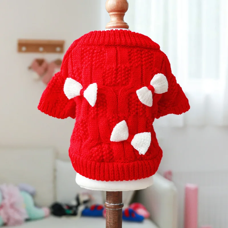 Pet Red Sweater Hand Knitted Wool Christmas Cold Proof Warm Keep Puppy Pullover Small Dogs Clothes Pomeranian Chihuahua Yorks