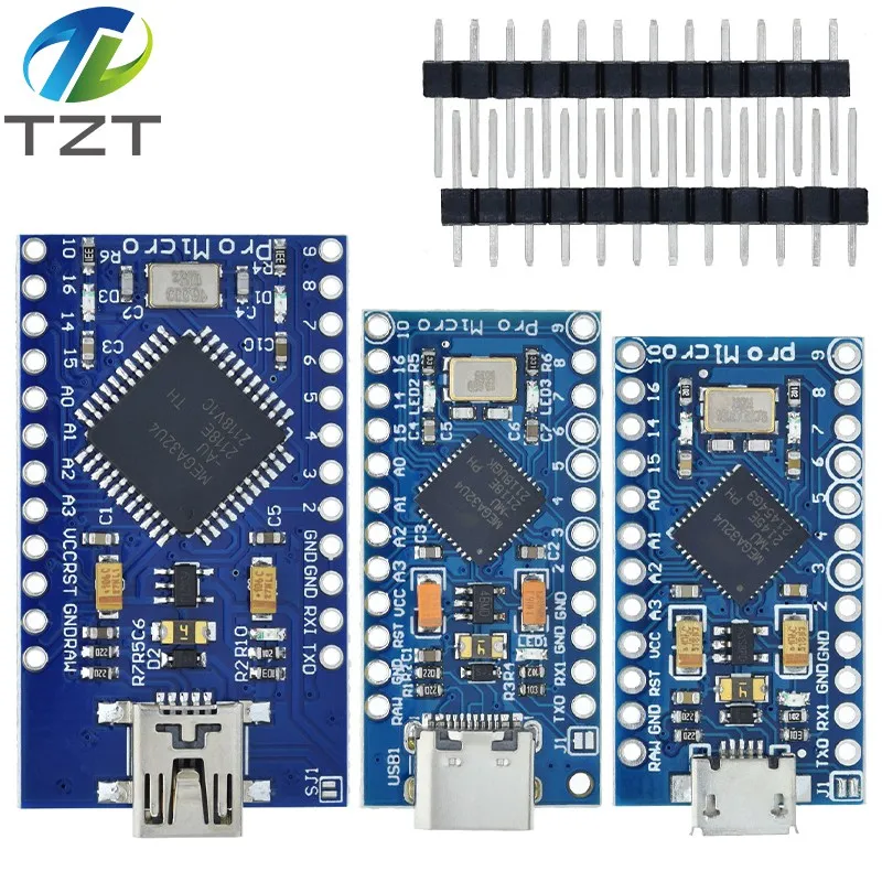 TZT Pro Micro ATmega32U4 5 в 16 МГц Замена ATmega328 для Arduino Mini с 2-рядным штырьковым разъемом Leonardo