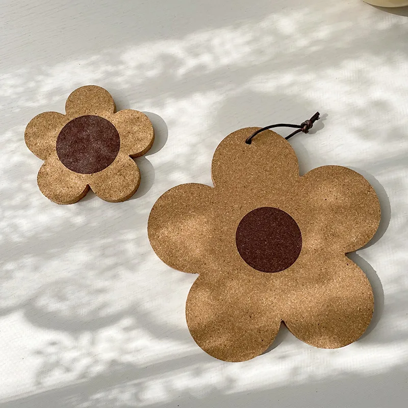 

Flower Cork Coasters Heat Resistant Placemat Dining Table Decor Insulation Pad Non-slip Coffee Tea Cup Mats Kitchen Accessories