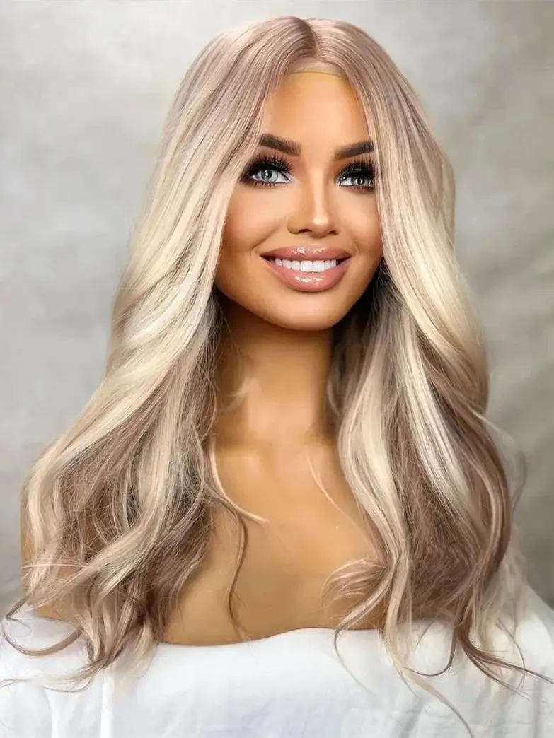 Ombre Пепельно-русый Коричневый Свободные волны Термобезопасный парик из