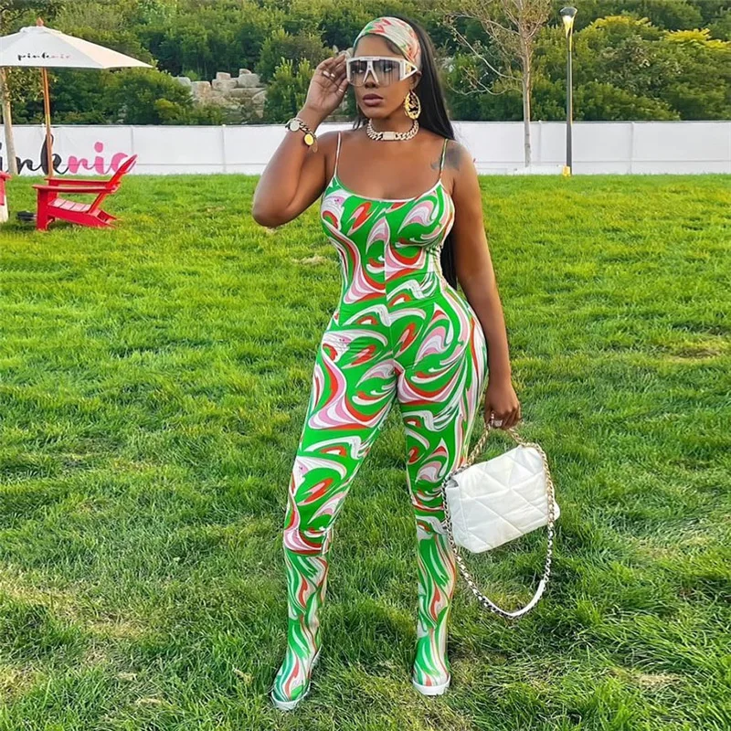 

Women's Jumpsuit Elegant Vintage Print Rompers Summer Lady Spaghetti Strap Overalls