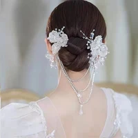 new beaded crystal hair pins bridal wedding hair clip korean bridal headdress side clips accessories for travel studio jewelry