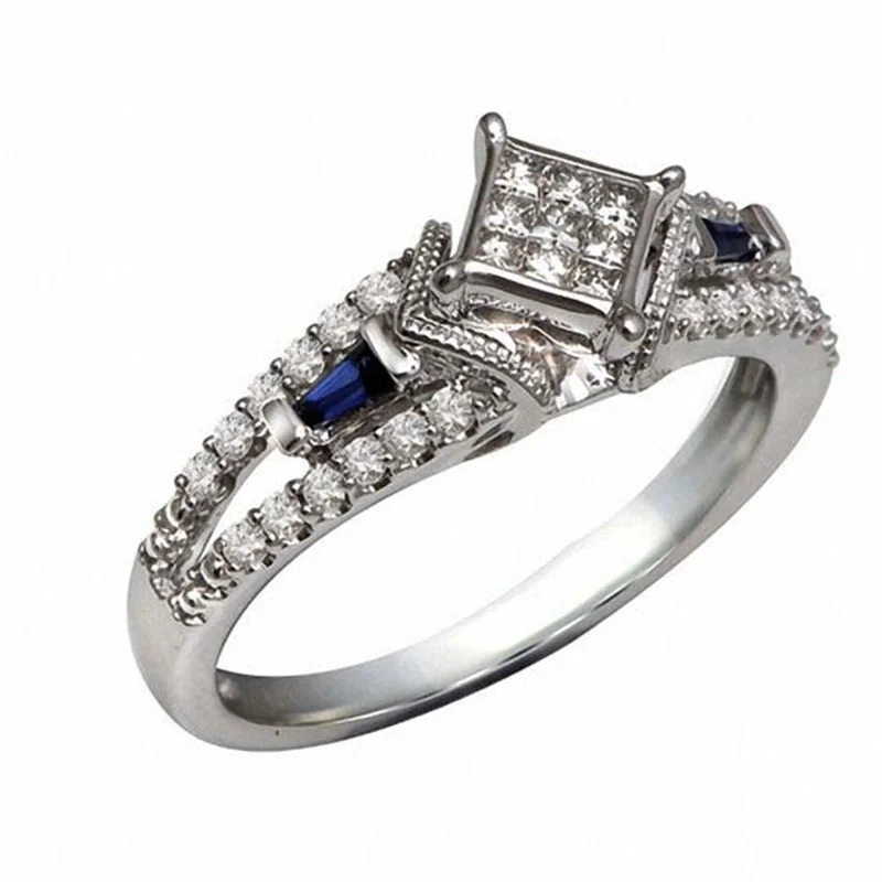 

Luxury Qualities Silver Colors Rings for Women Trendy Metal Inlaid White Stone Wedding Engagement Jewelry