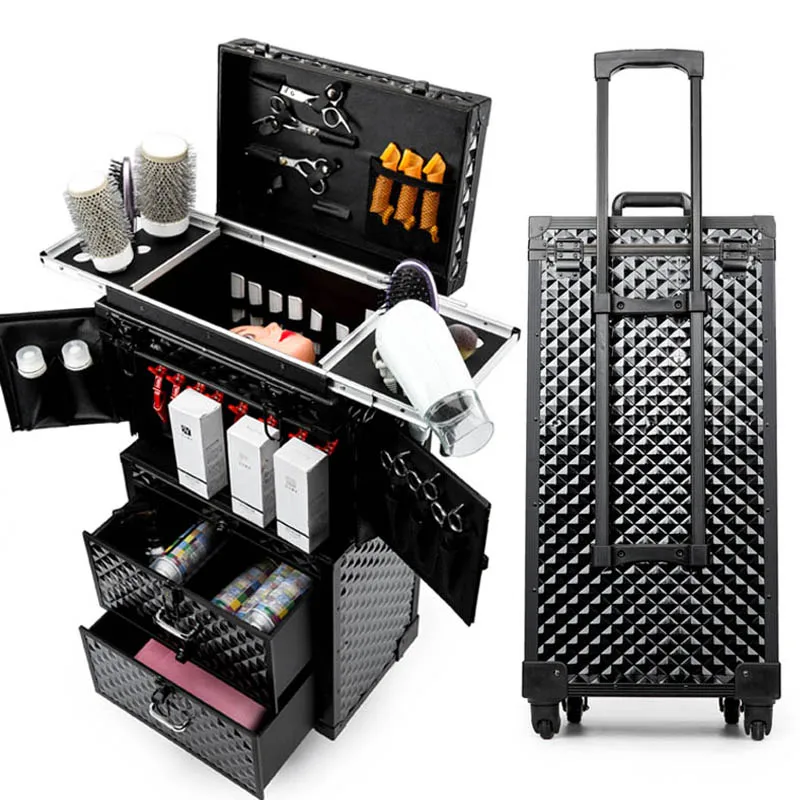 

High-end Professional Hairdressing Trolley Luggage Toolbox Salon Hairdresser Beauty Makeup Large Luxury Drawer Cosmetic Case