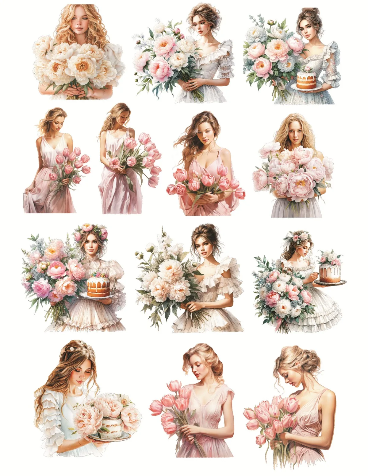 

Набор стикеров BLINGIRD с пионами и тюльпанами