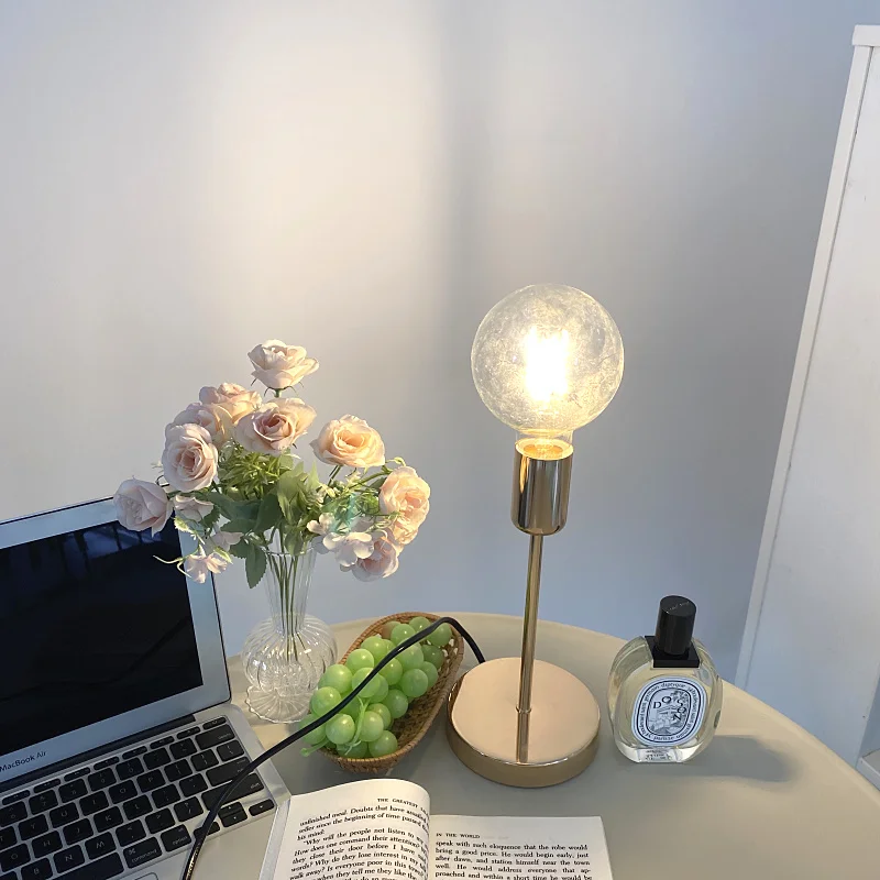 

Led Ins Style Gold Retro Bedside Table Lamp Office Bedroom Night Light Valentines Day Gift Wedding Kawaii Room Decor Anime