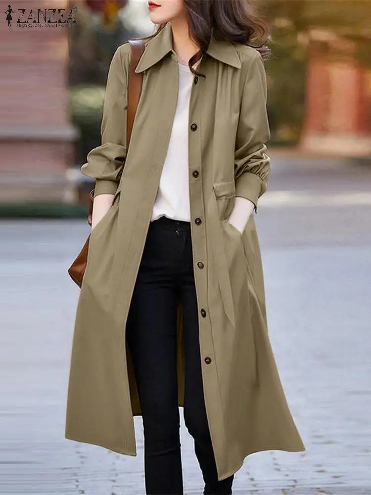

Oversized Women Long Sleeve Coats Jackets 2023 Spring Autumn Loose Trench ZANZEA Casual Solid Lapel Mid-calf Outwears Streetwear