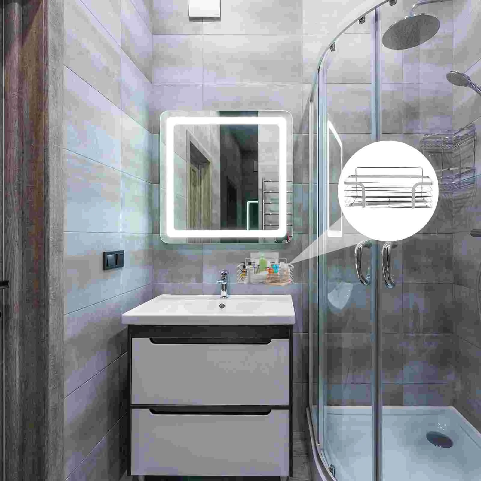 

Wall Shelf Bathroom Storage Shower Rack Basket Hanging Mounted Kitchen Organizer Corner Shelves Baskets Wire Stand Bath Free