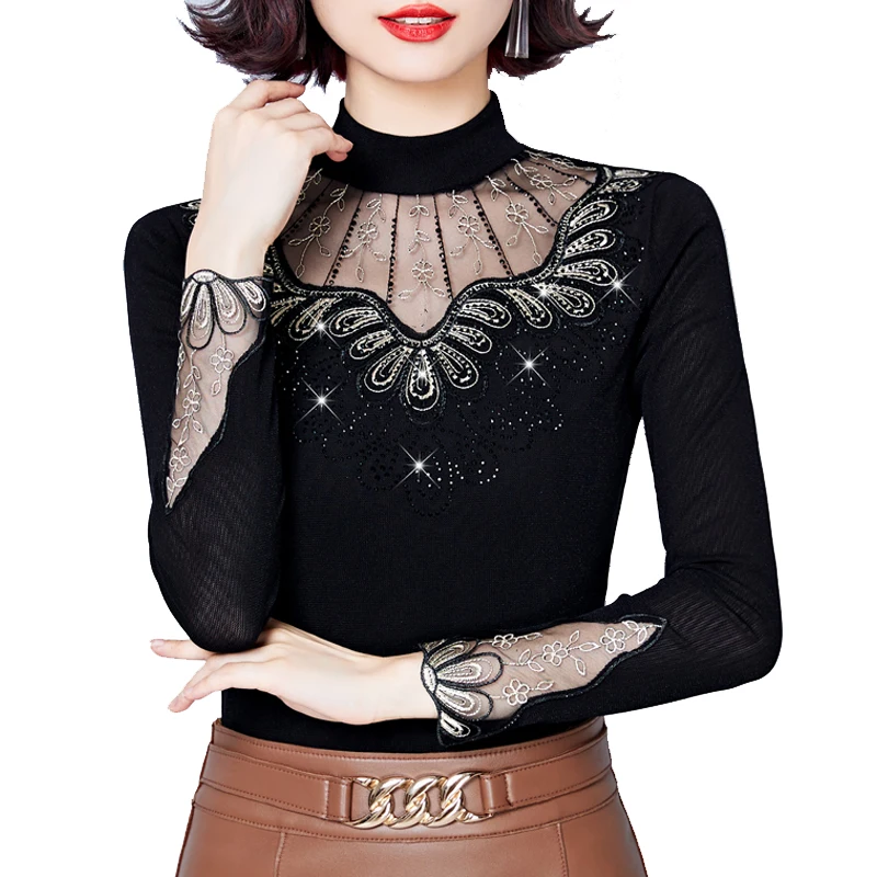 

Женская футболка с длинным рукавом и вышивкой, Осень-зима