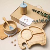 wooden feeding tableware sets kids feeding supplies bamboo dishes bamboo spoon suction cup children dinnerware gift set