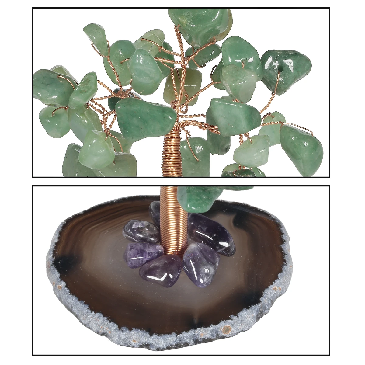 Natural Green Aventurine Mini Crystal Tree Lucky Money Tree With Agate Slice Base Feng Shui Home Decoration Office Ornaments