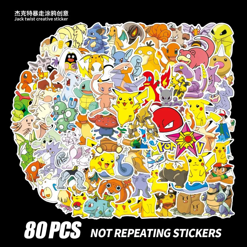 

80 шт. милые аниме наклейки в виде покемона, эстетические наклейки, милый ноутбук, сноуборд, водонепроницаемые граффити, скрапбукинг, автомоб...