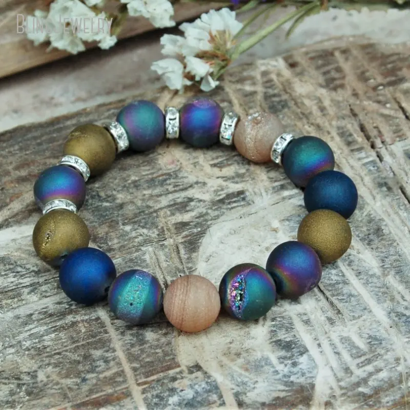 10 шт. Радужный Мистик Друза Агат бисерный браслет для женщин лечебный Кристалл