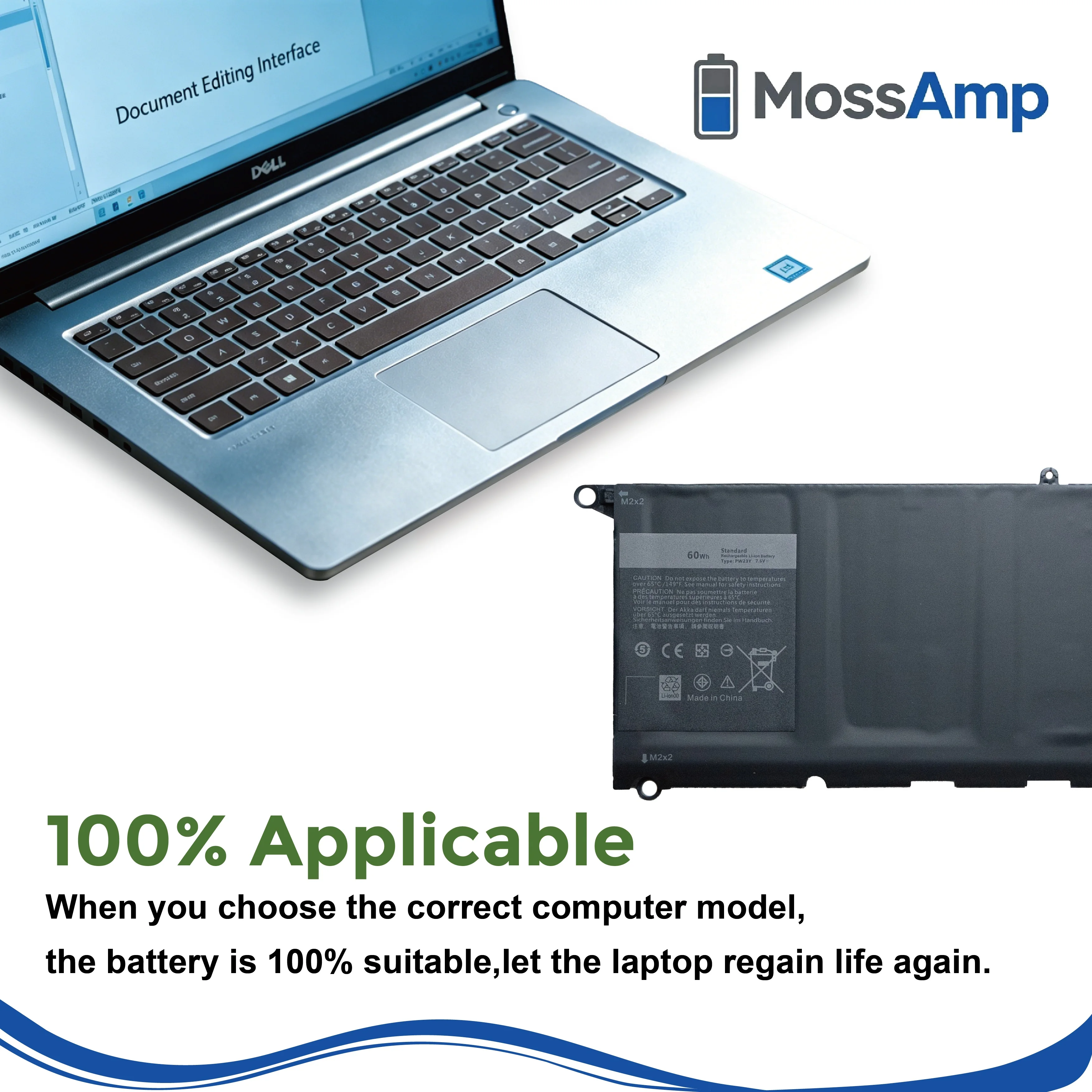 Фото Аккумулятор для ноутбука MossAmp 7.6V 60WH PW23Y для XPS 13 9360 P54G002 TP1GT RNP72 0RNP72 0TP1GT №5