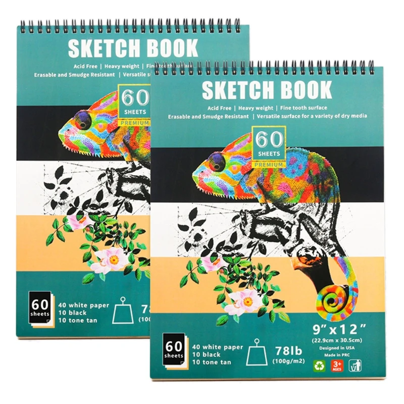 B36C 60 Sheets Sketch Pad Hardcover Sketchbook Hardcover with Three Colors of Paper