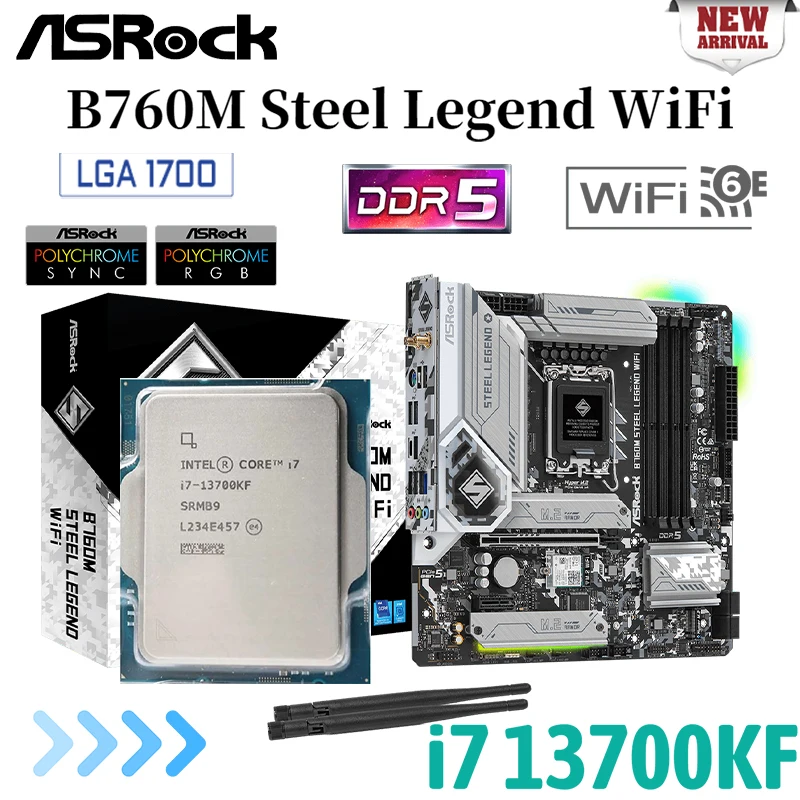 

ASRock B760M Steel Legend WiFi DDR5 LGA 1700 Motherboard + Intel Core i7 13700KF Kit Support 7200MHz RAM Desktop Mainboard New